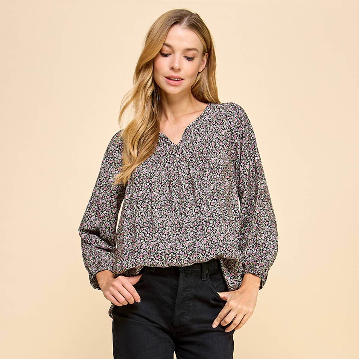 Pleasant Mini Floral V Neck Blouse