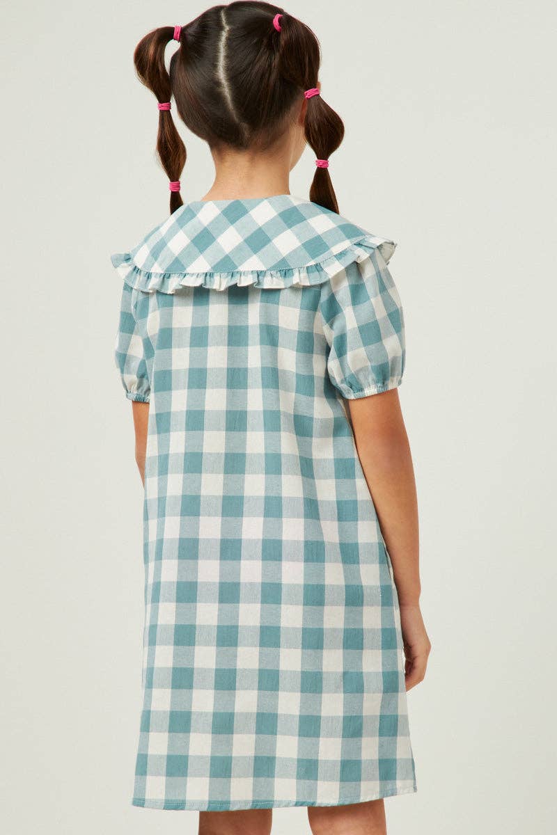Girls Gingham Bib Blue Dress