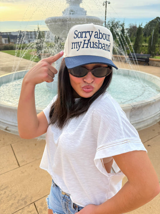 Sorry About my Husband Embroidered Navy Hat