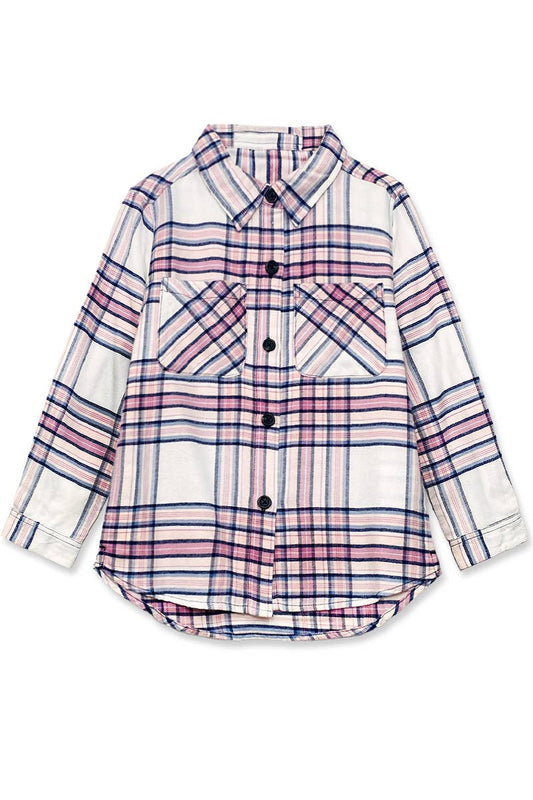 Girls Josey Plaid White & Pink Buttondown
