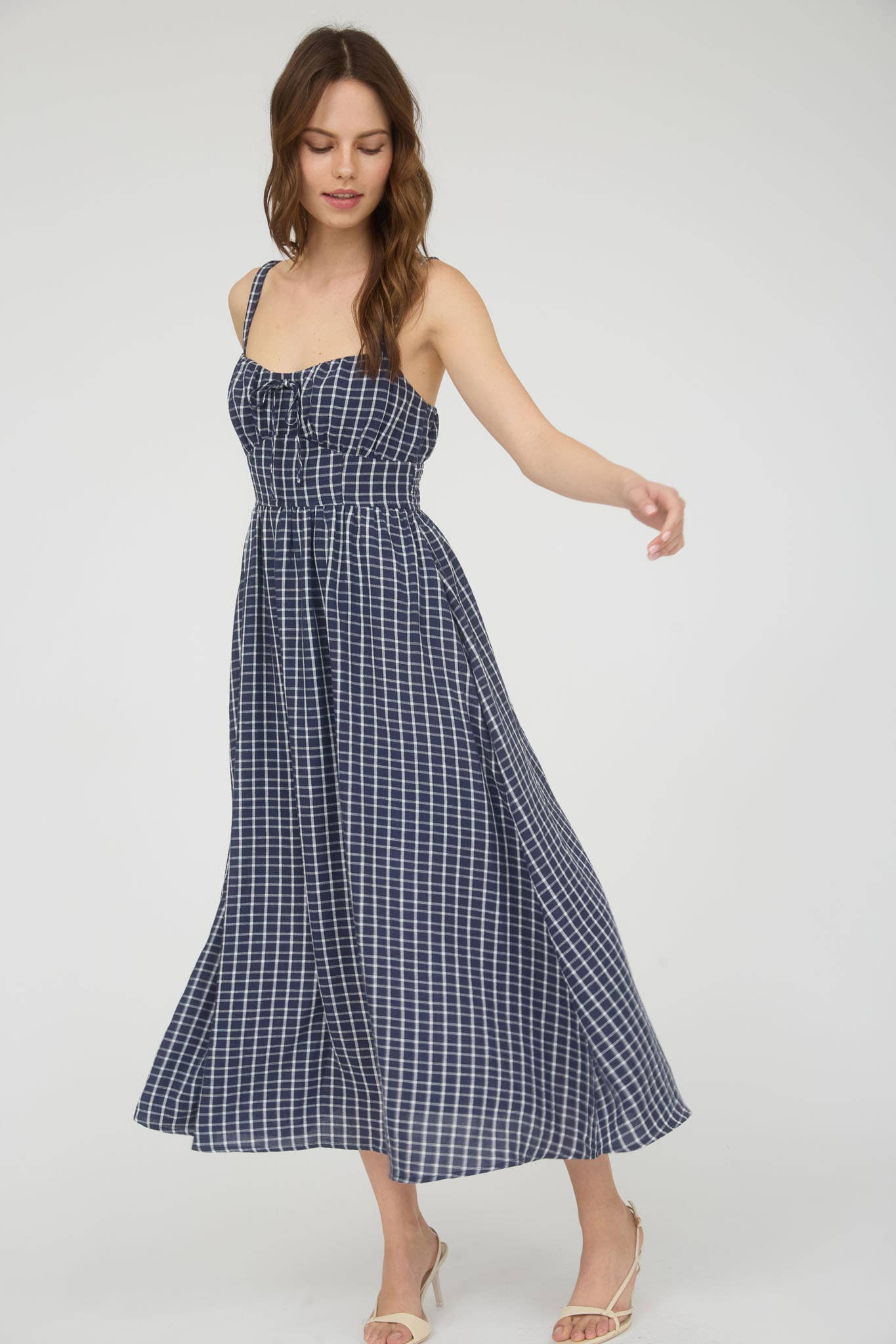 Arbor Plaid Corset Midi Navy Dress