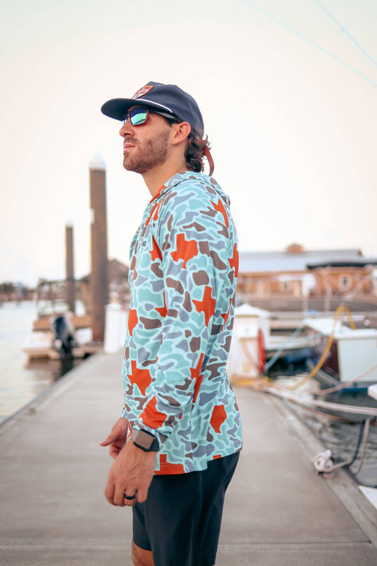 Mens Salt Water Soul TX Camo Performance Burnt Orange Hoodie
