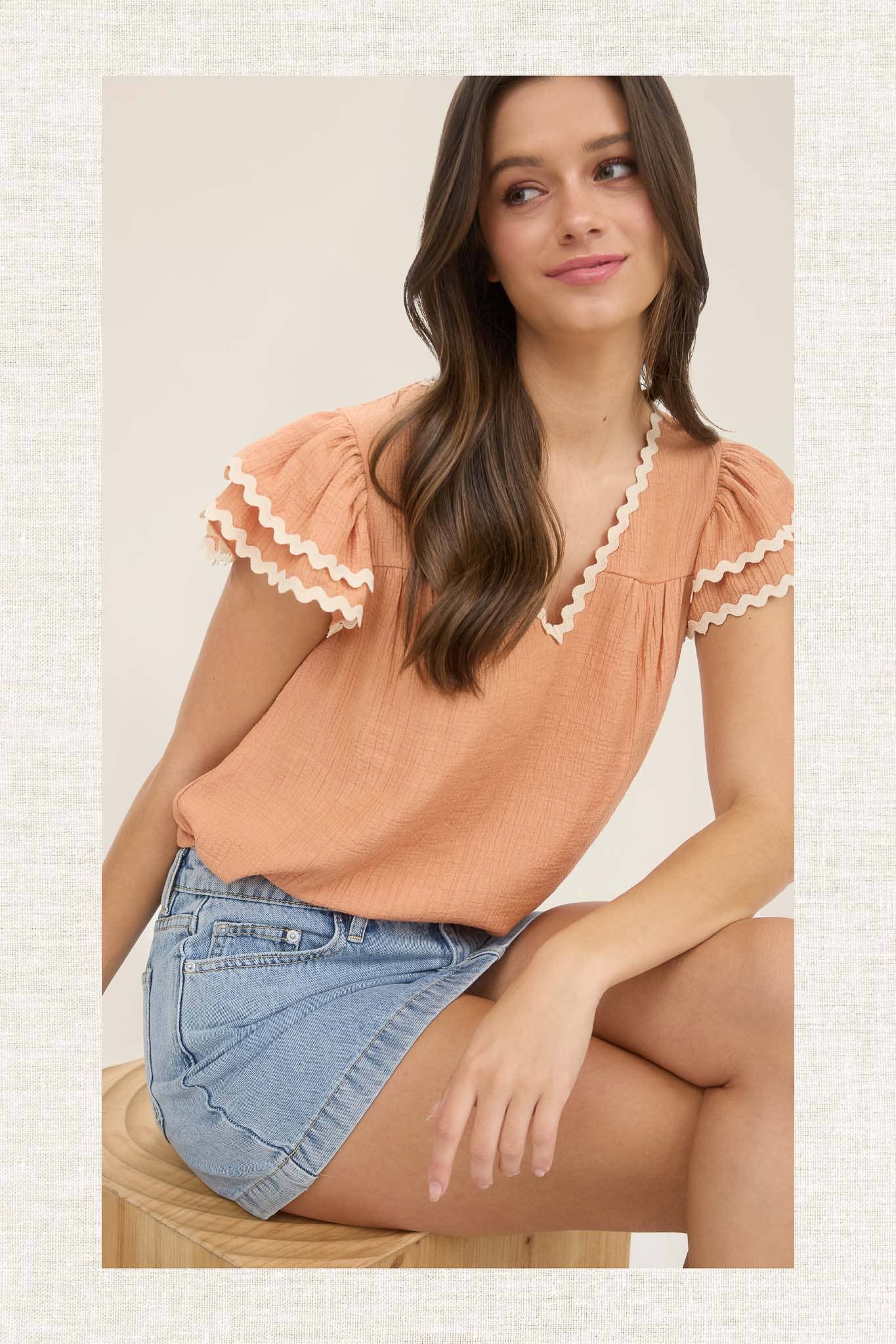 Frankie Rick Rack Ruffle Sleeve Blouse