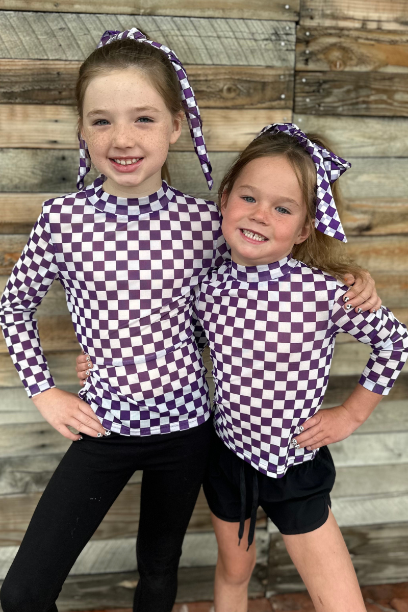 Girls Mesh Checkered Purple Top
