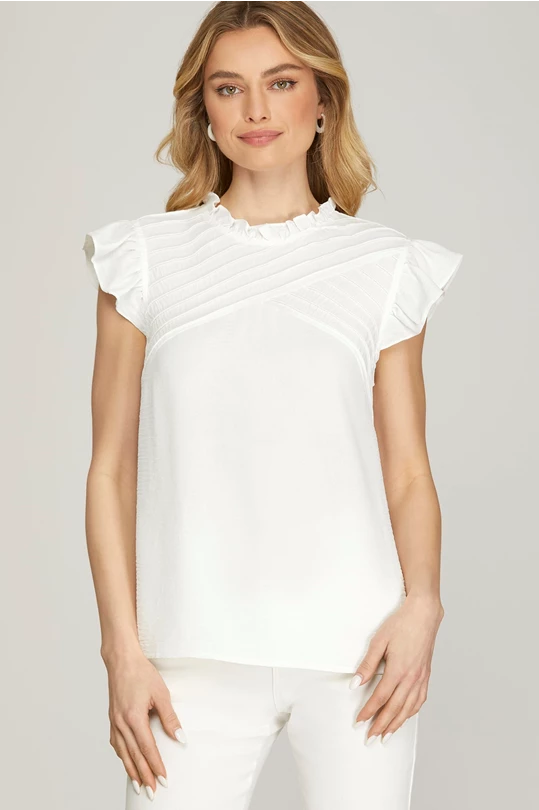 Cady Pintuck Flutter Blouse