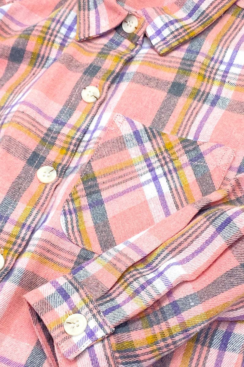 Girls Jamie Plaid Pink & Purple Buttondown