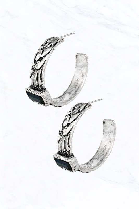 Montana Engraved Silver Hoops