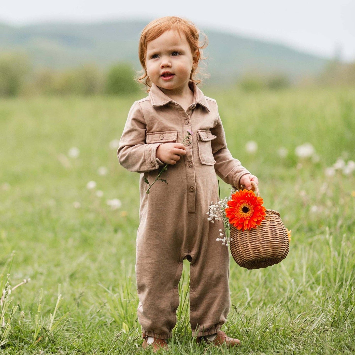Burt's Bees Boys Buttondown Mineral Wheat Jumpsuit
