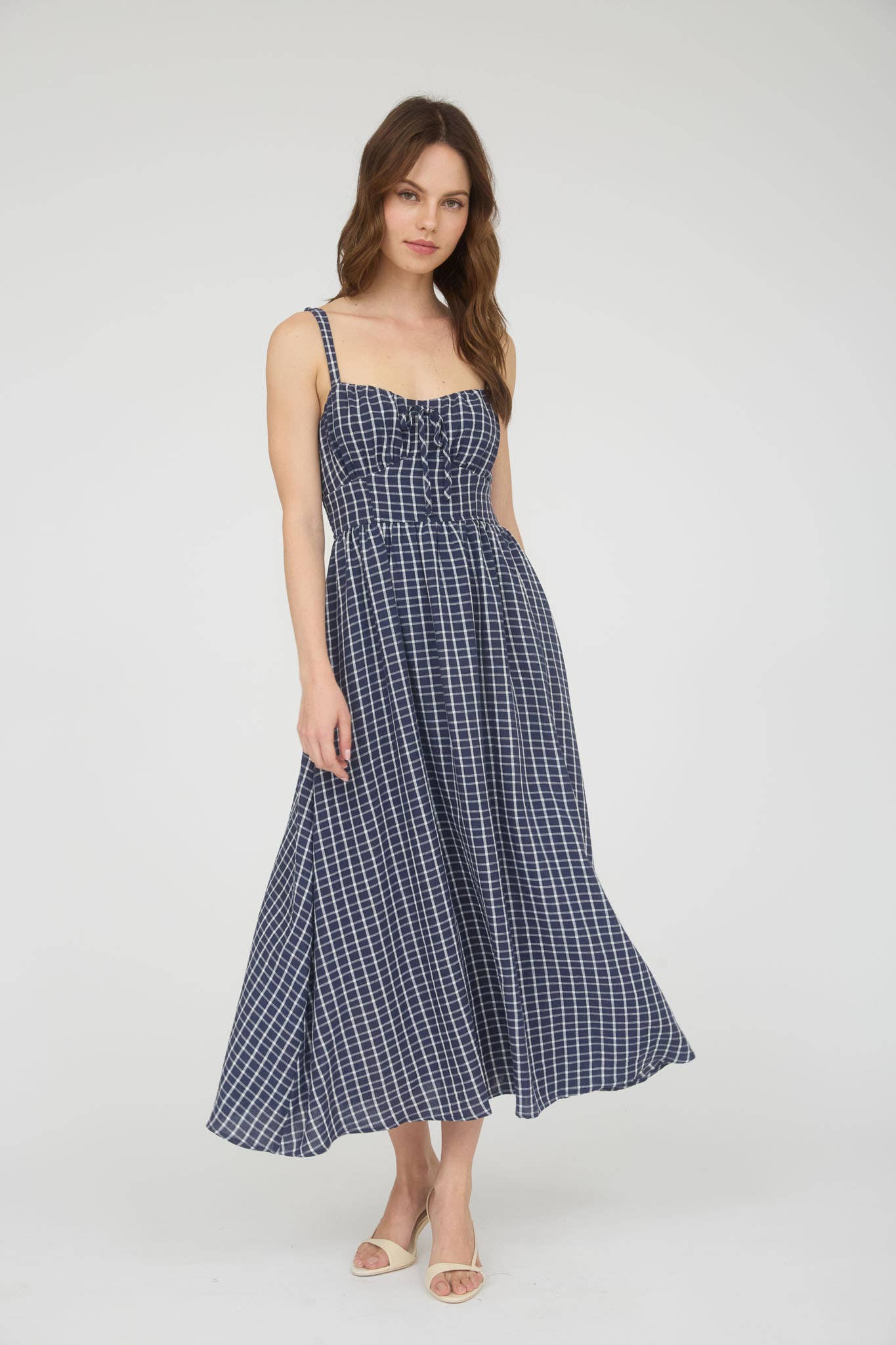 Arbor Plaid Corset Midi Navy Dress
