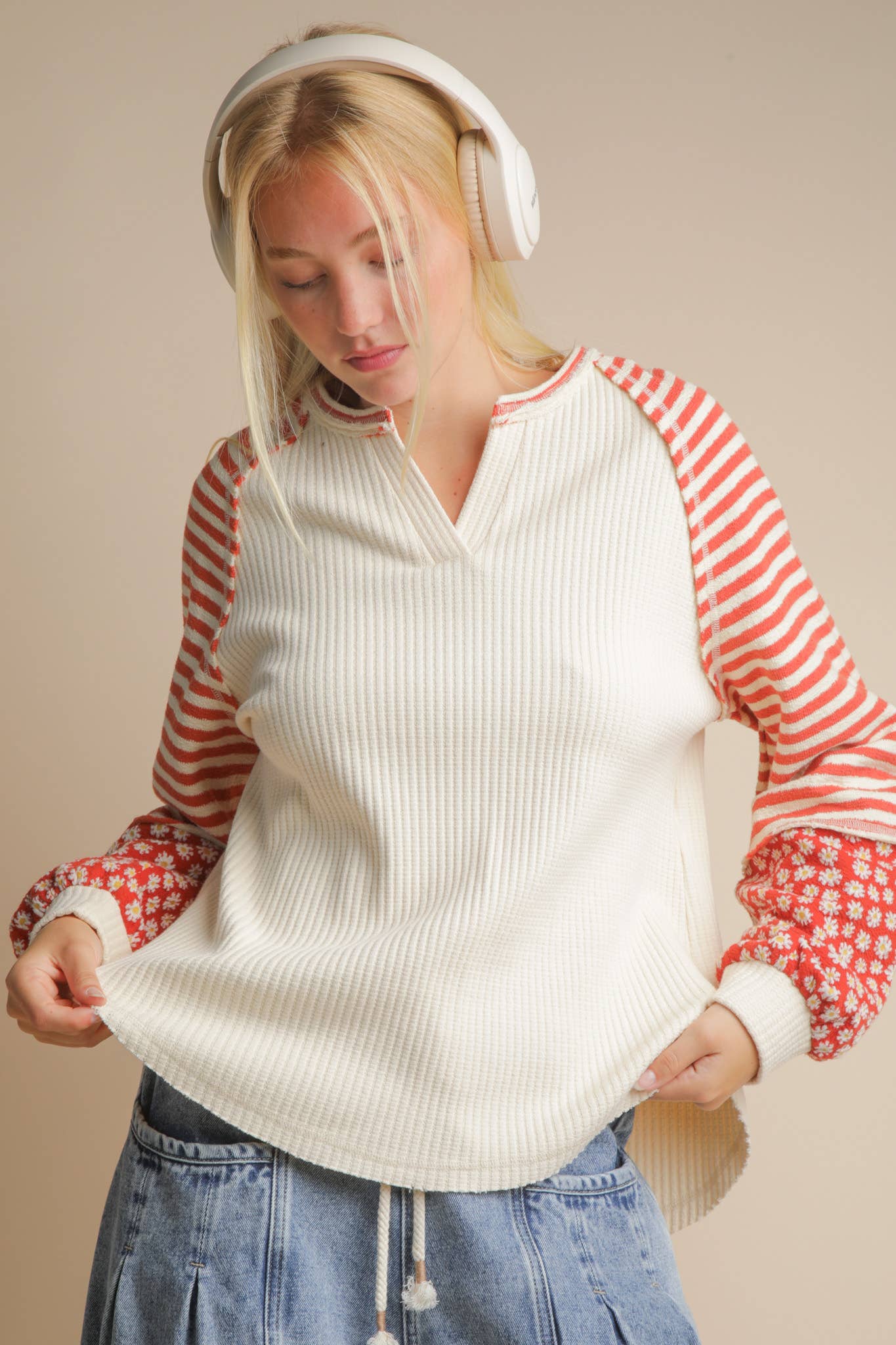 Meredith Floral & Stripe Knit Raglan