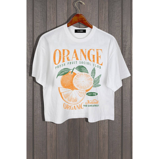 **SALE! Orange Organic Fruit Club Cropped Tee (Size Medium)