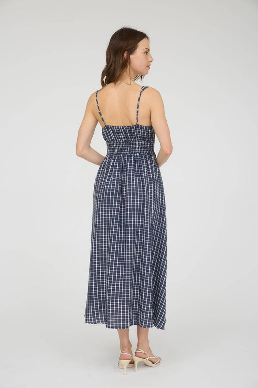 Arbor Plaid Corset Midi Navy Dress