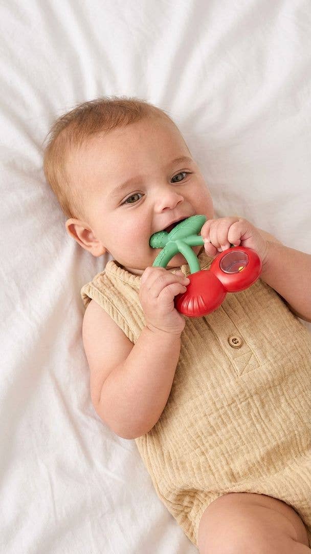 Itzy Ritzy Bitzy Shake™ - Silicone Teether with Rattle: Cherries