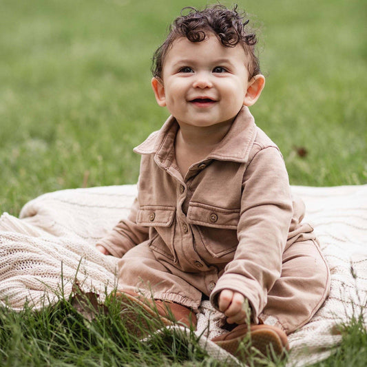 Burt's Bees Boys Buttondown Mineral Wheat Jumpsuit