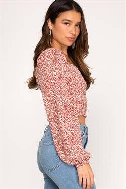 **SALE!!** Zahara Speckled Smocked Crop Brick Blouse