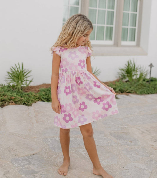 Girls Purple Retro Flower Dress