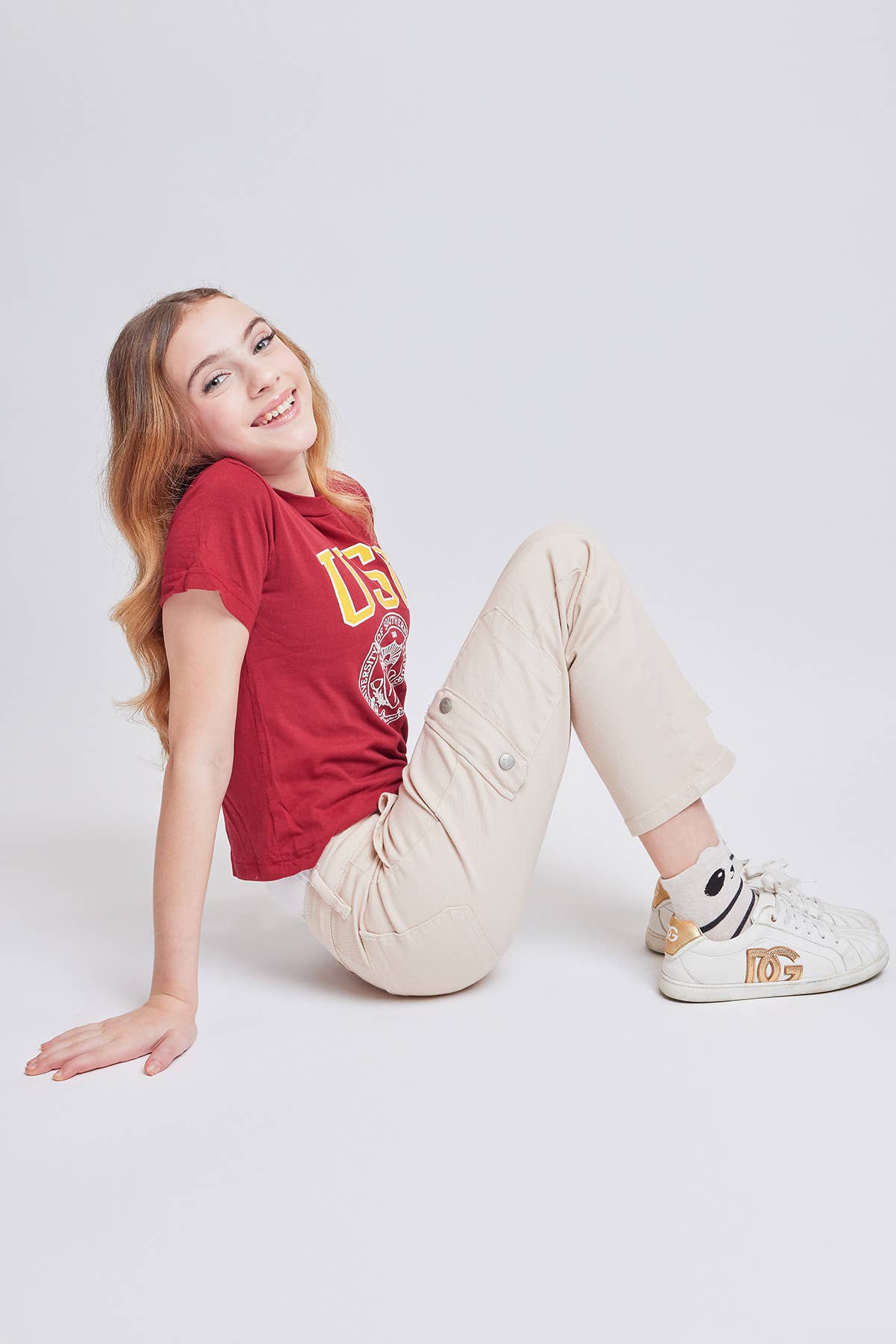 Girls YMI Selena Khaki Cargo Straight Jeans