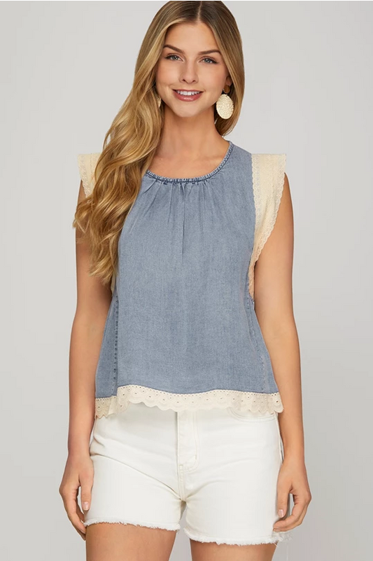 Maggie Chambray Eyelet Top