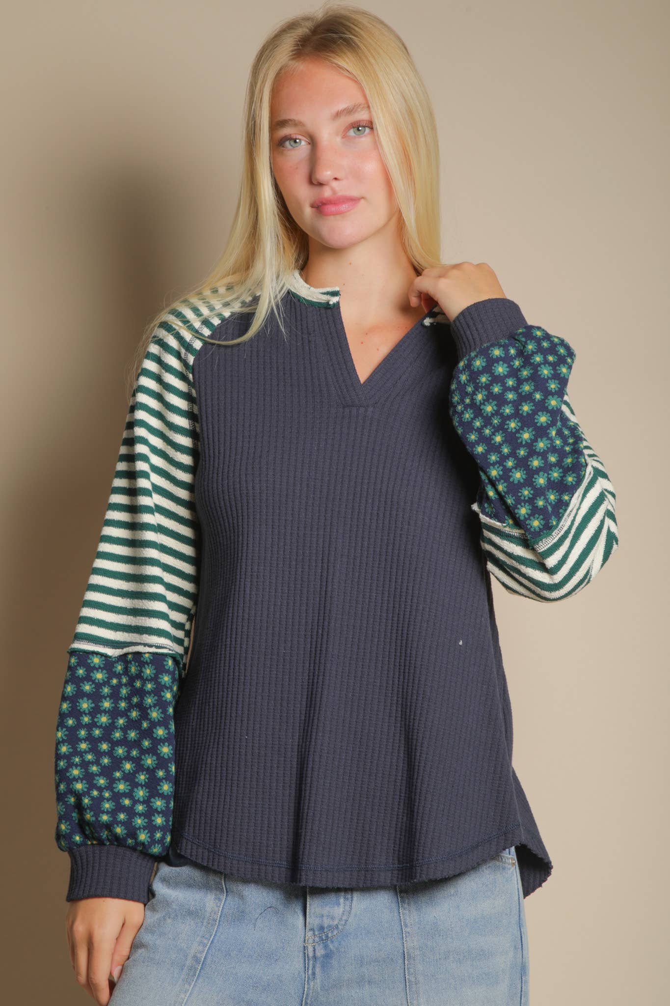 Meredith Floral & Stripe Knit Raglan