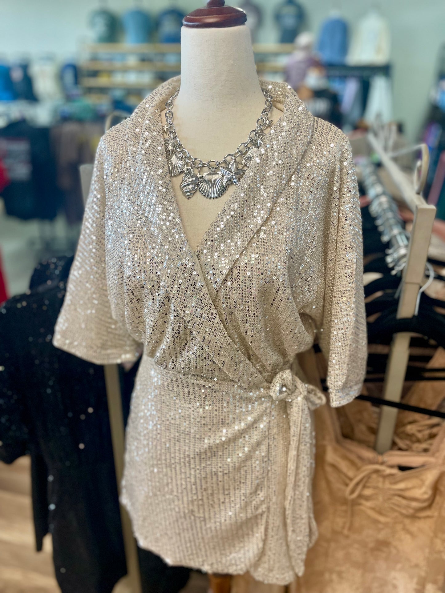 Avalon Sequin Wrap Champagne Romper