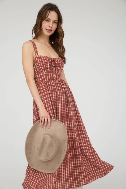 Arbor Plaid Corset Midi Red Dress