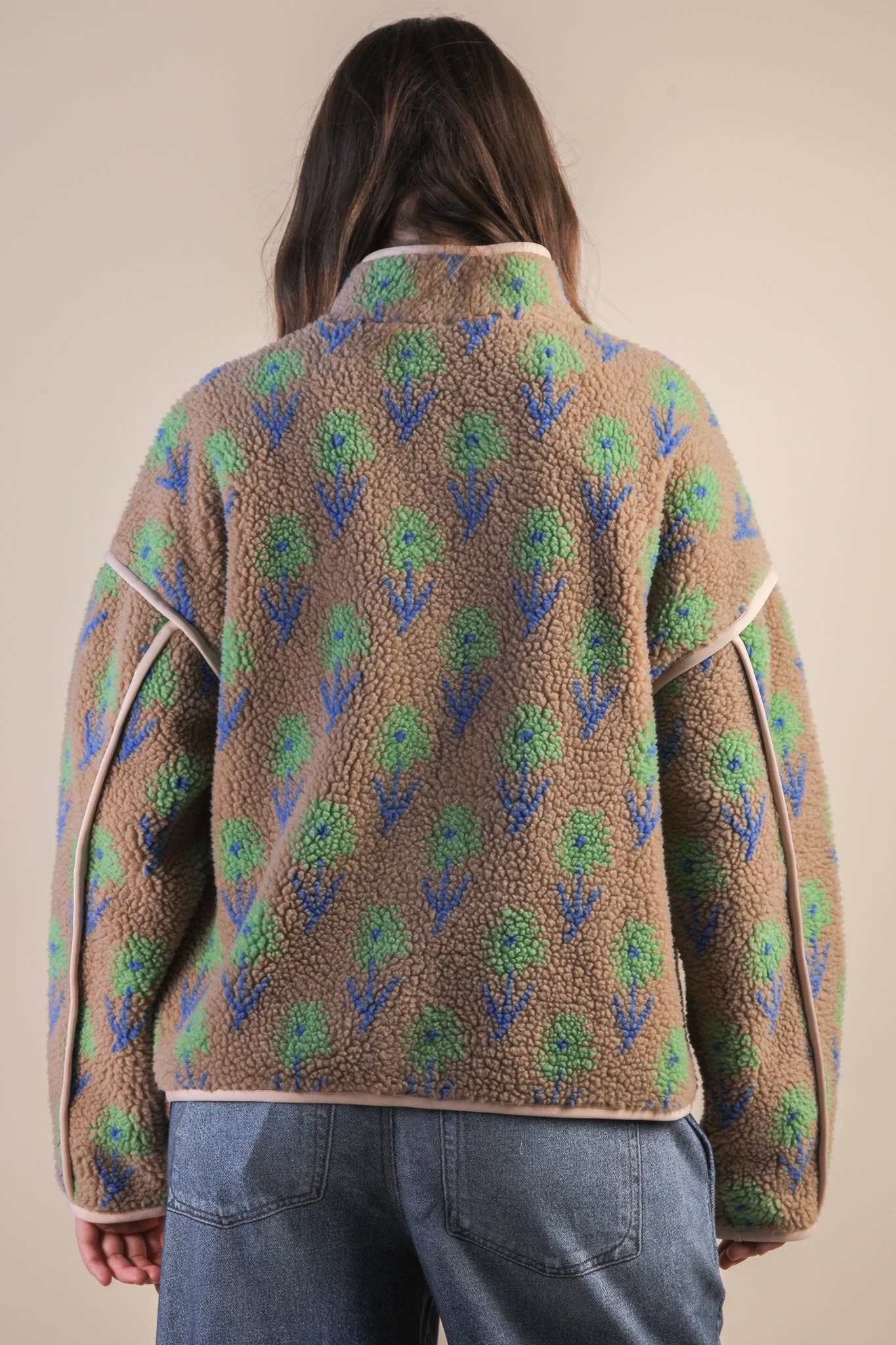 Danielle Floral Sherpa Brown & Green Jacket