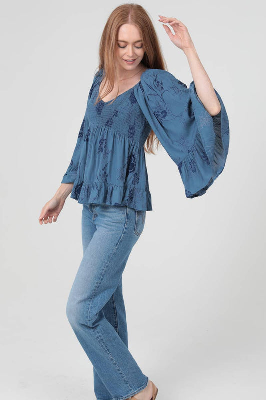 Clarisse Floral Blue Boho Blouse