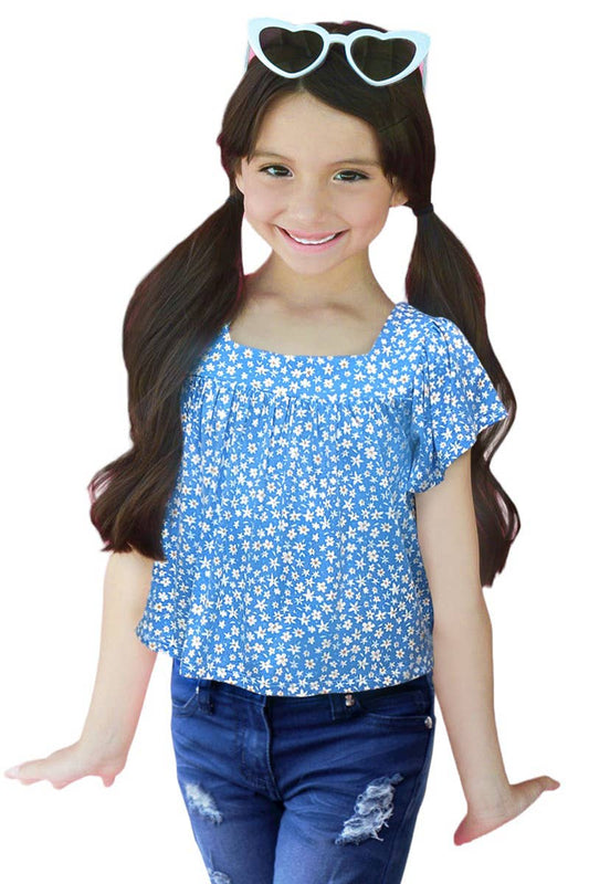 Girls Blue Daisy Flutter Top
