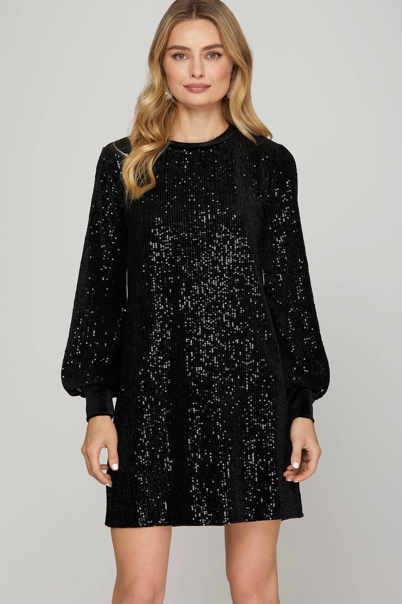 Meera Black Sequin Shift Dress