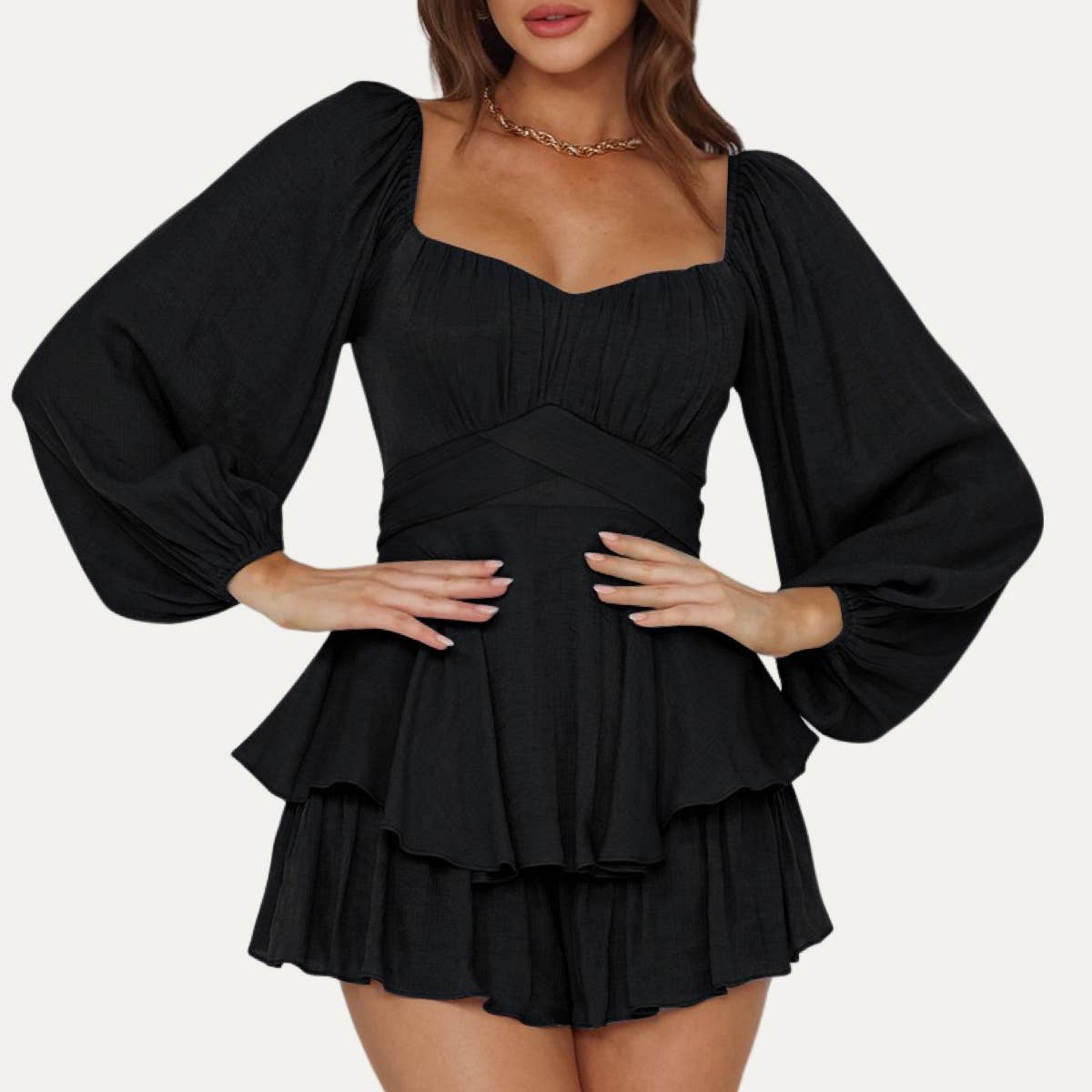 Briar Rose Long Sleeve Black Romper