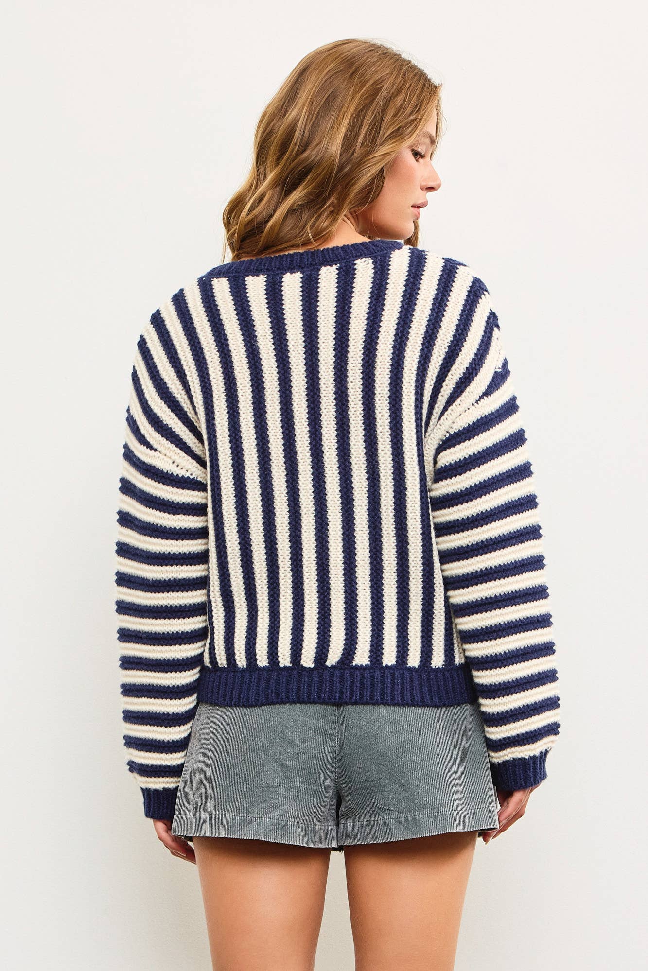 Leona Vertical Navy Stripe Sweater