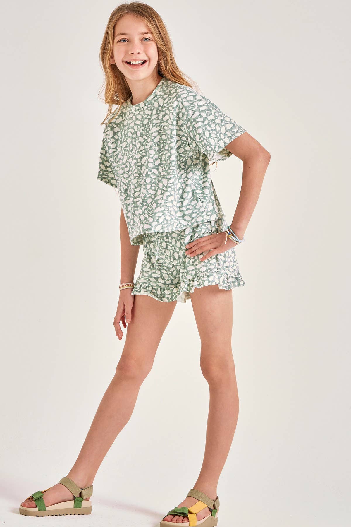 Girls Sage Animal Print Shorts Set