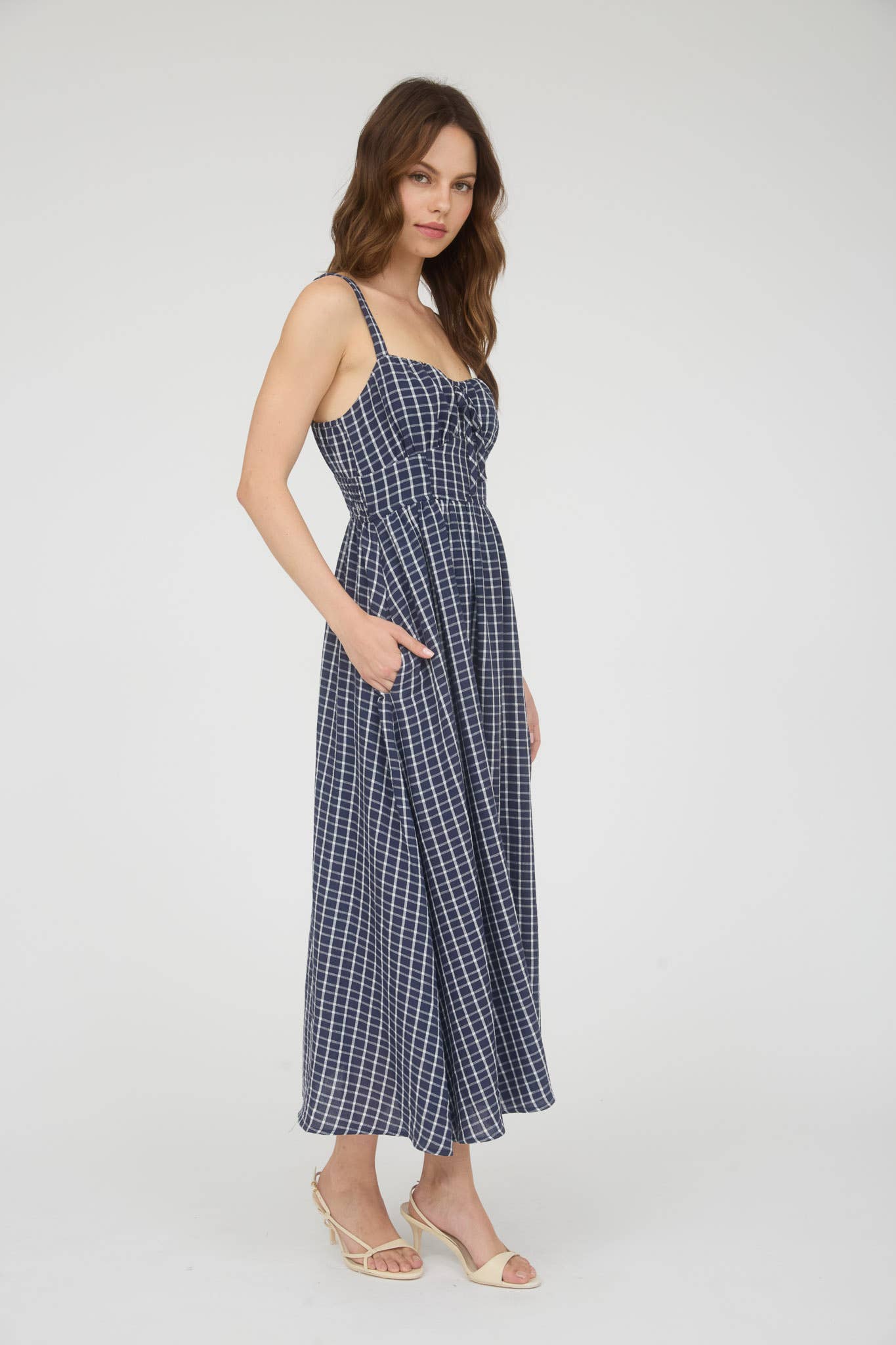 Arbor Plaid Corset Midi Navy Dress