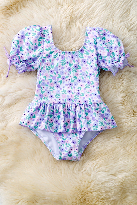 Girls Purple Flower Swimsuit