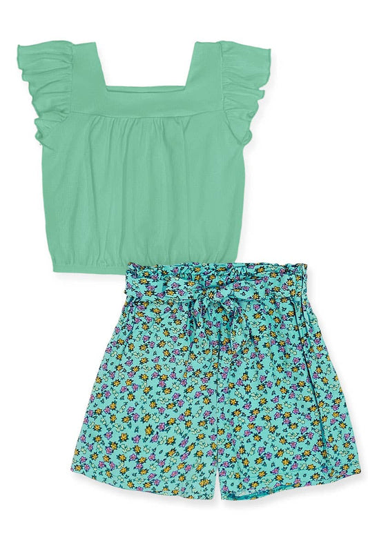 Girls Emerald Floral Short Set