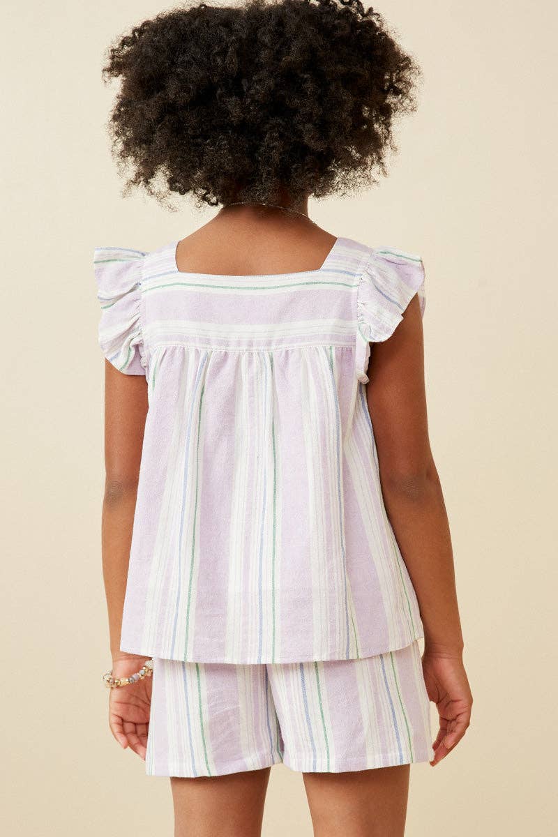Girls Lavendar Striped Buttondown Blouse