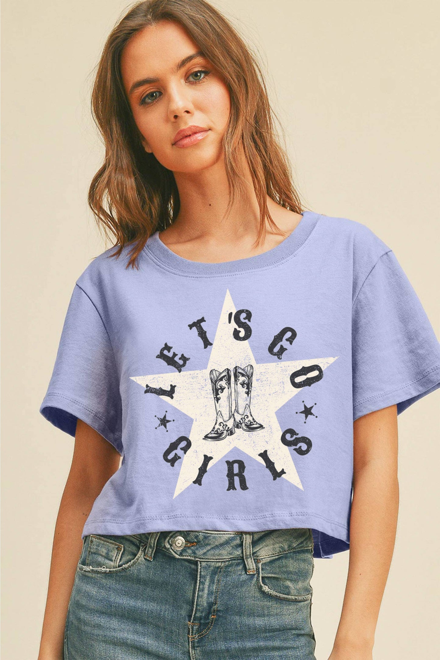 **SALE!** Let's Go Girls Star Oversized Cropped Tee
