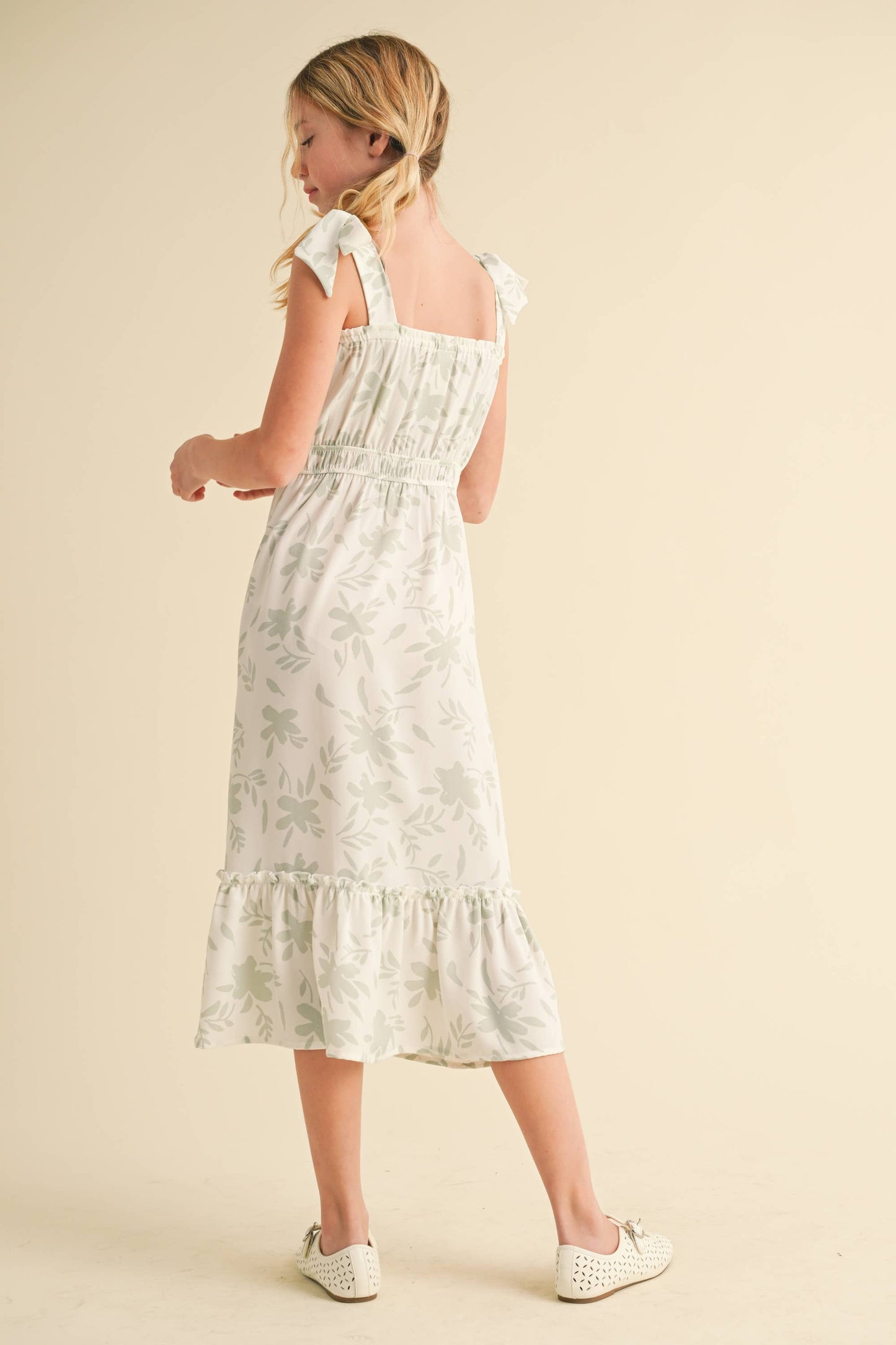 Girls Madeline Green Floral Midi Dress