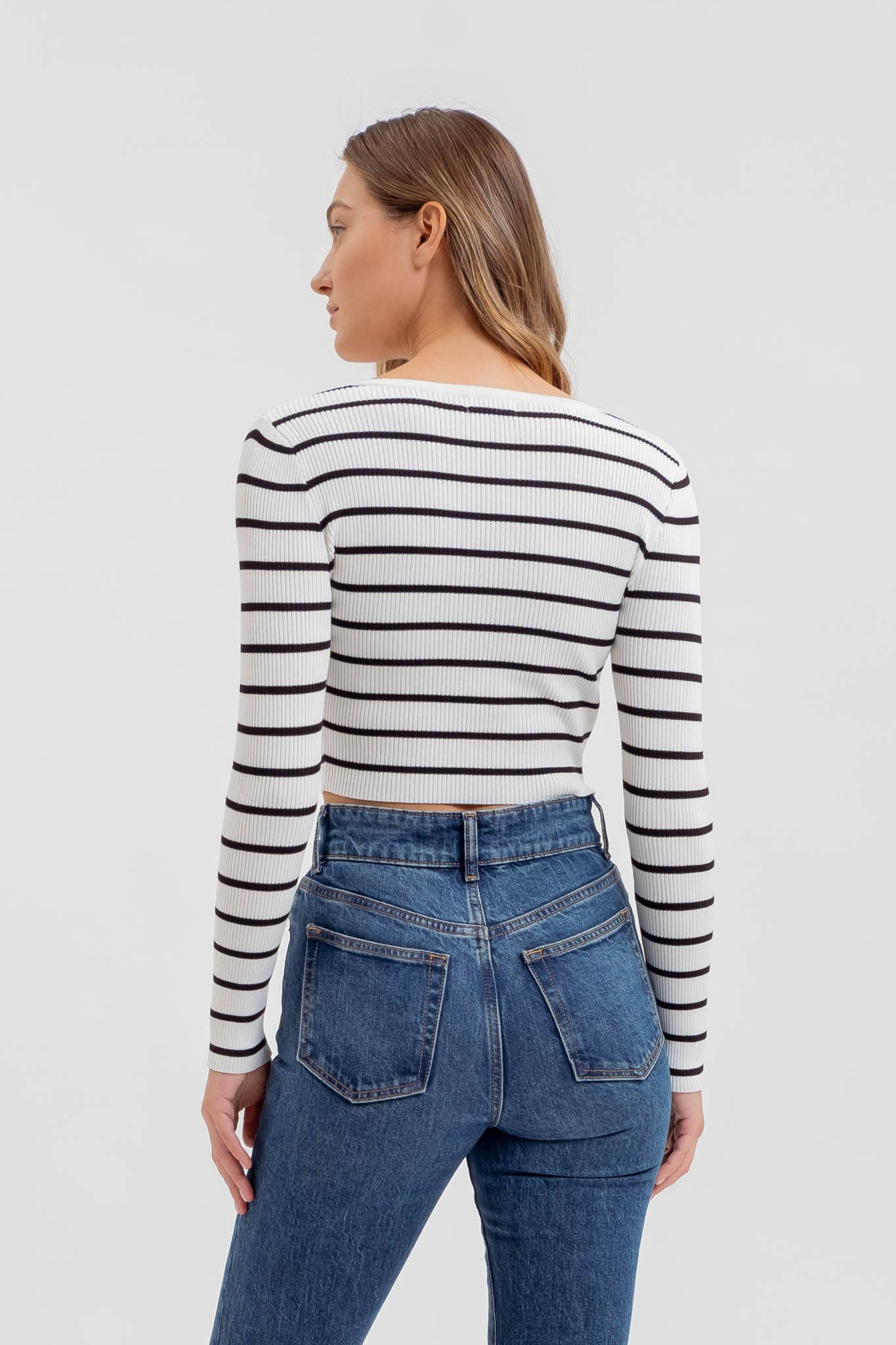 Lovelock Striped Henley Crop Top