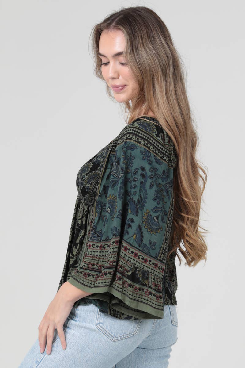 Clarisse Floral Green Boho Blouse