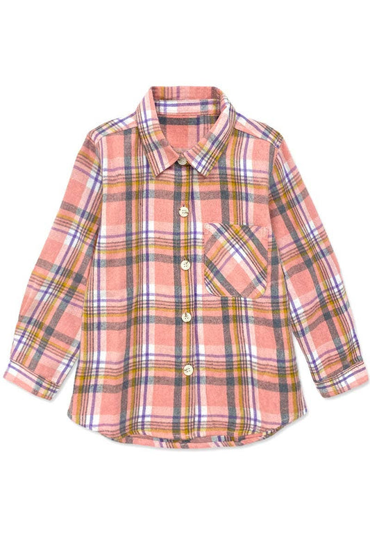 Girls Jamie Plaid Pink & Purple Buttondown