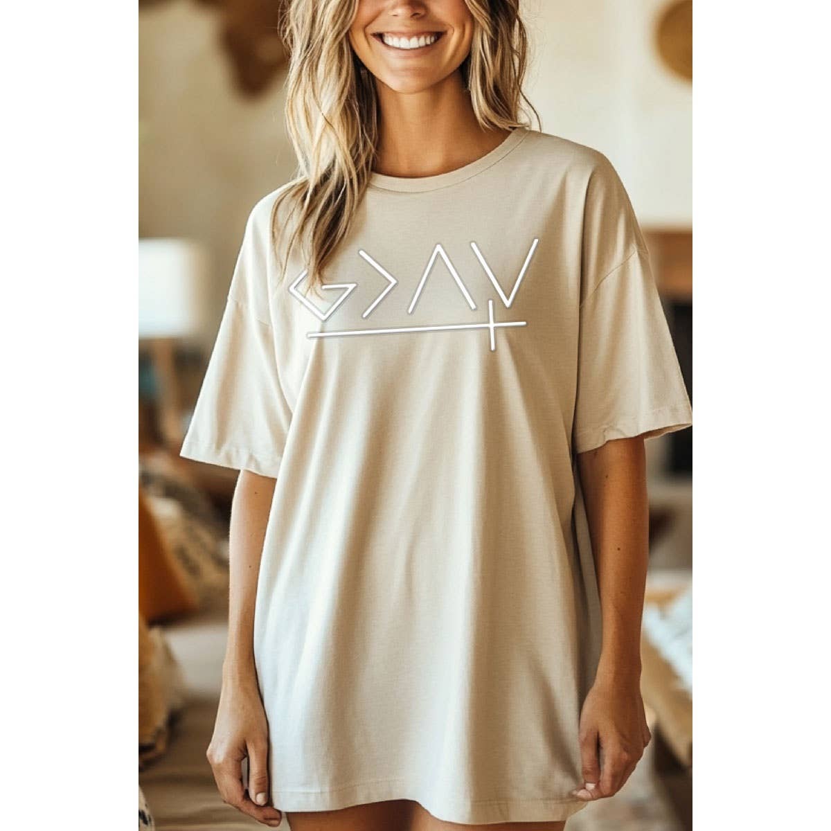 God is Greater Oversized Mineral Tee