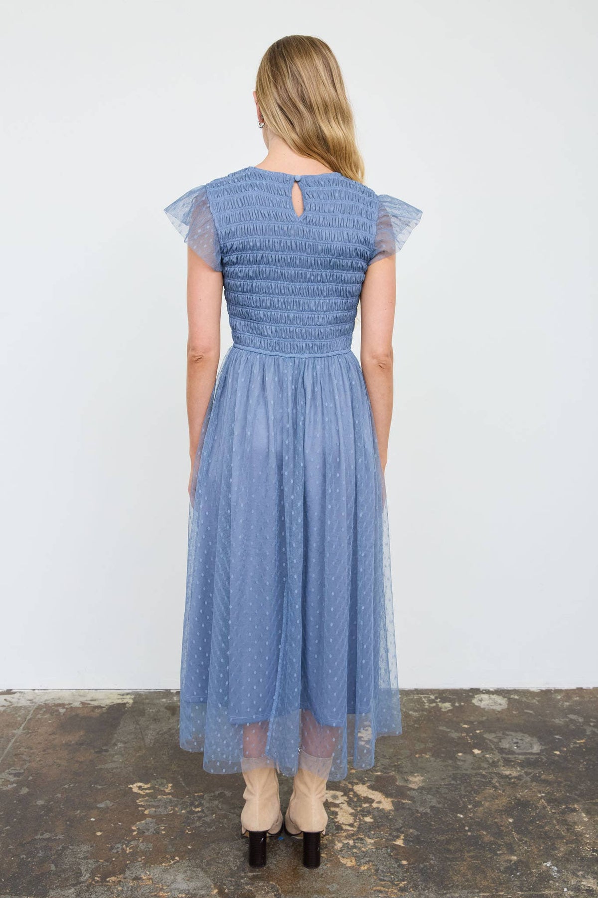 Amarena Swiss Dot Blue Midi Dress