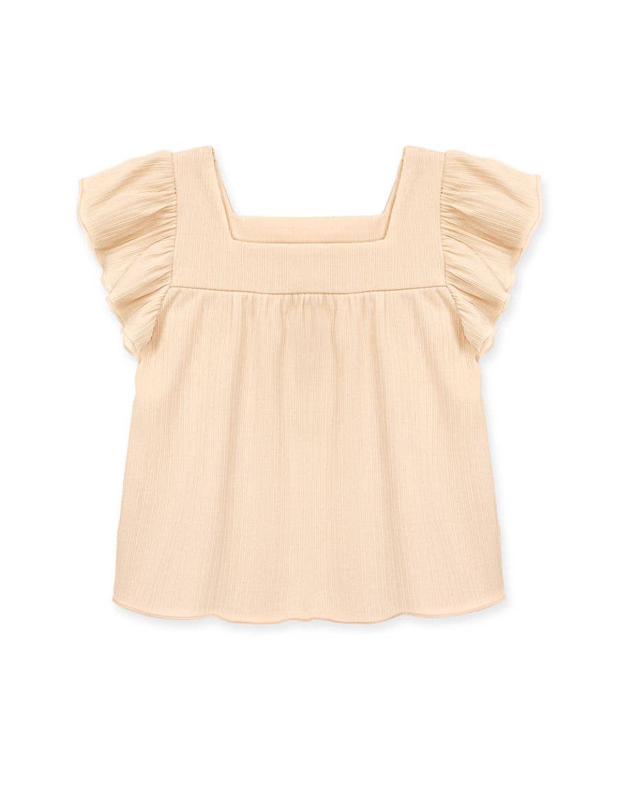 Girls Flutter Sleeve Ribbed Top