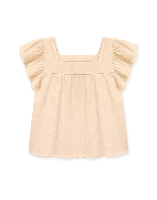 Girls Flutter Sleeve Ribbed Top
