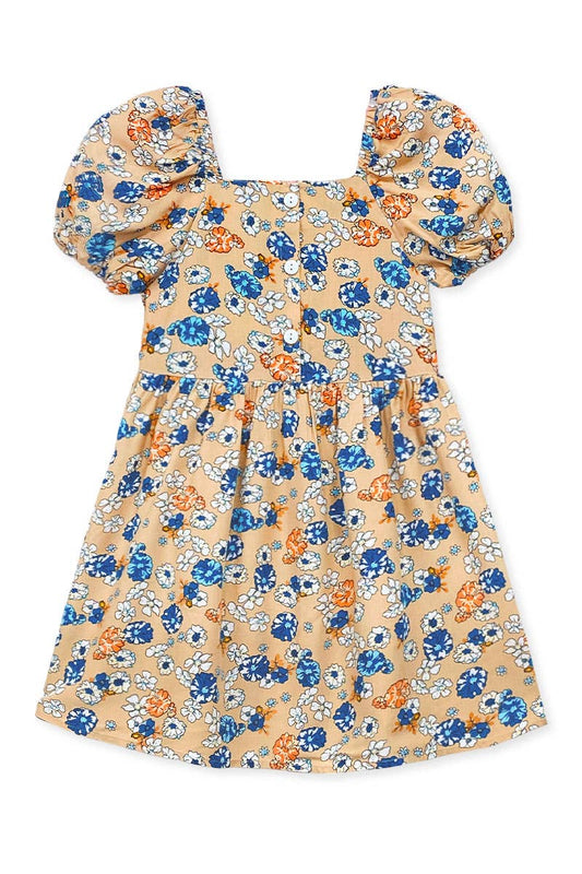 Toddler Girls Beige & Blue Floral Dress