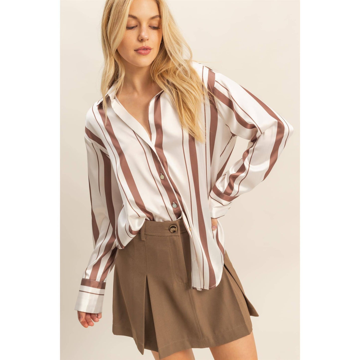 Catalina Satin Oversized Striped Buttondown