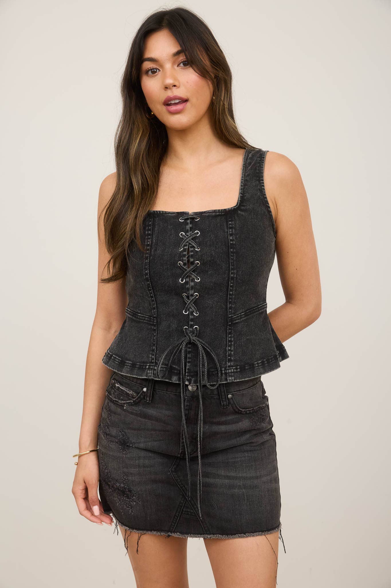 Marlow Lace-Up Denim Top