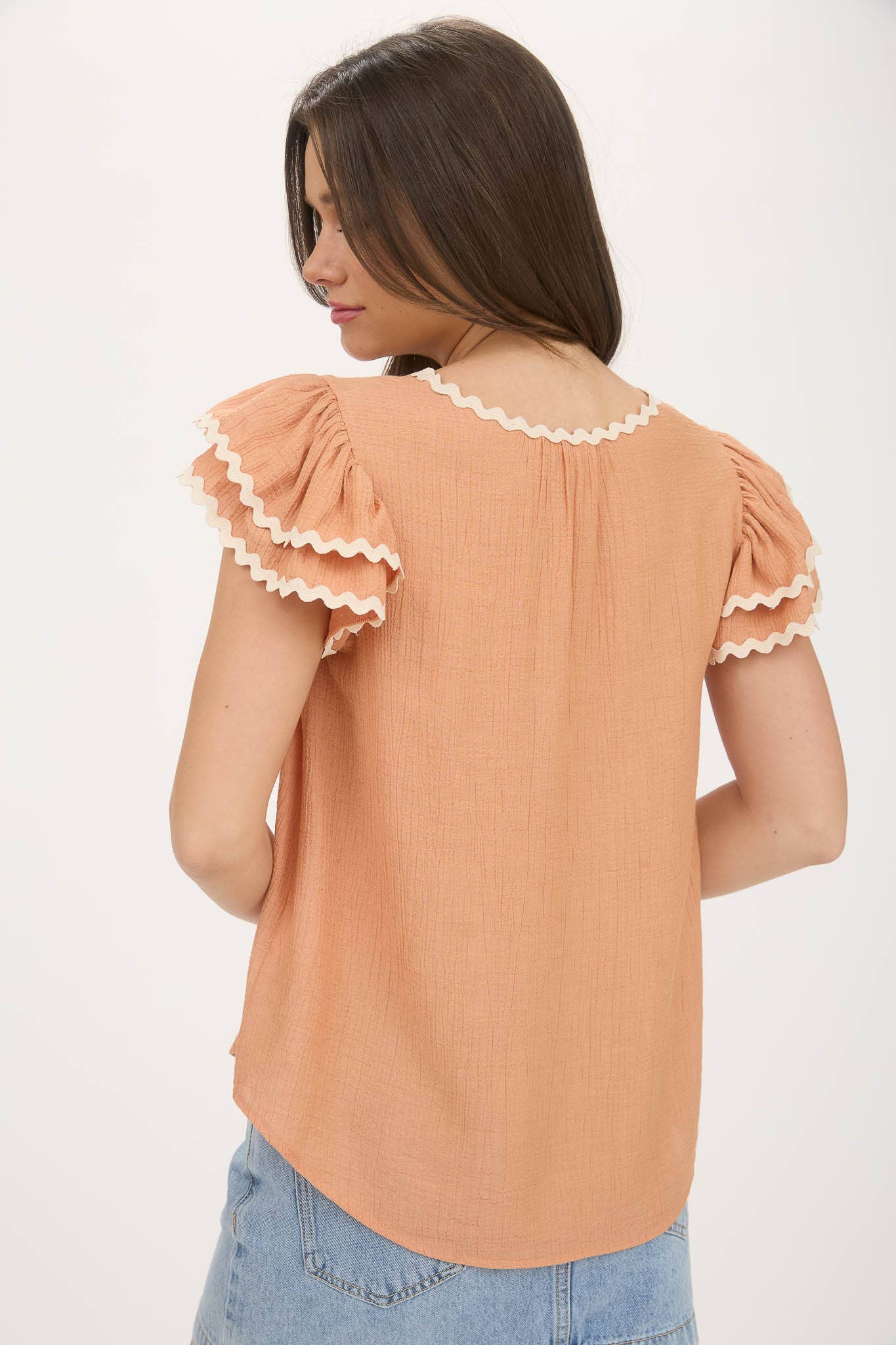Frankie Rick Rack Ruffle Sleeve Blouse