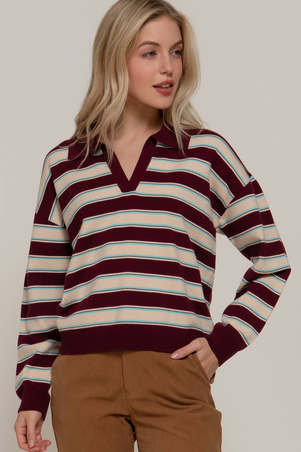 Liona Striped Collared Top